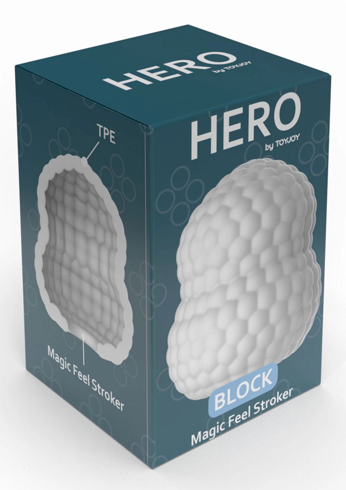 Doos van ToyJoy HERO BLOCK mini masturbatorblock, Magic Feel Stroker opdruk