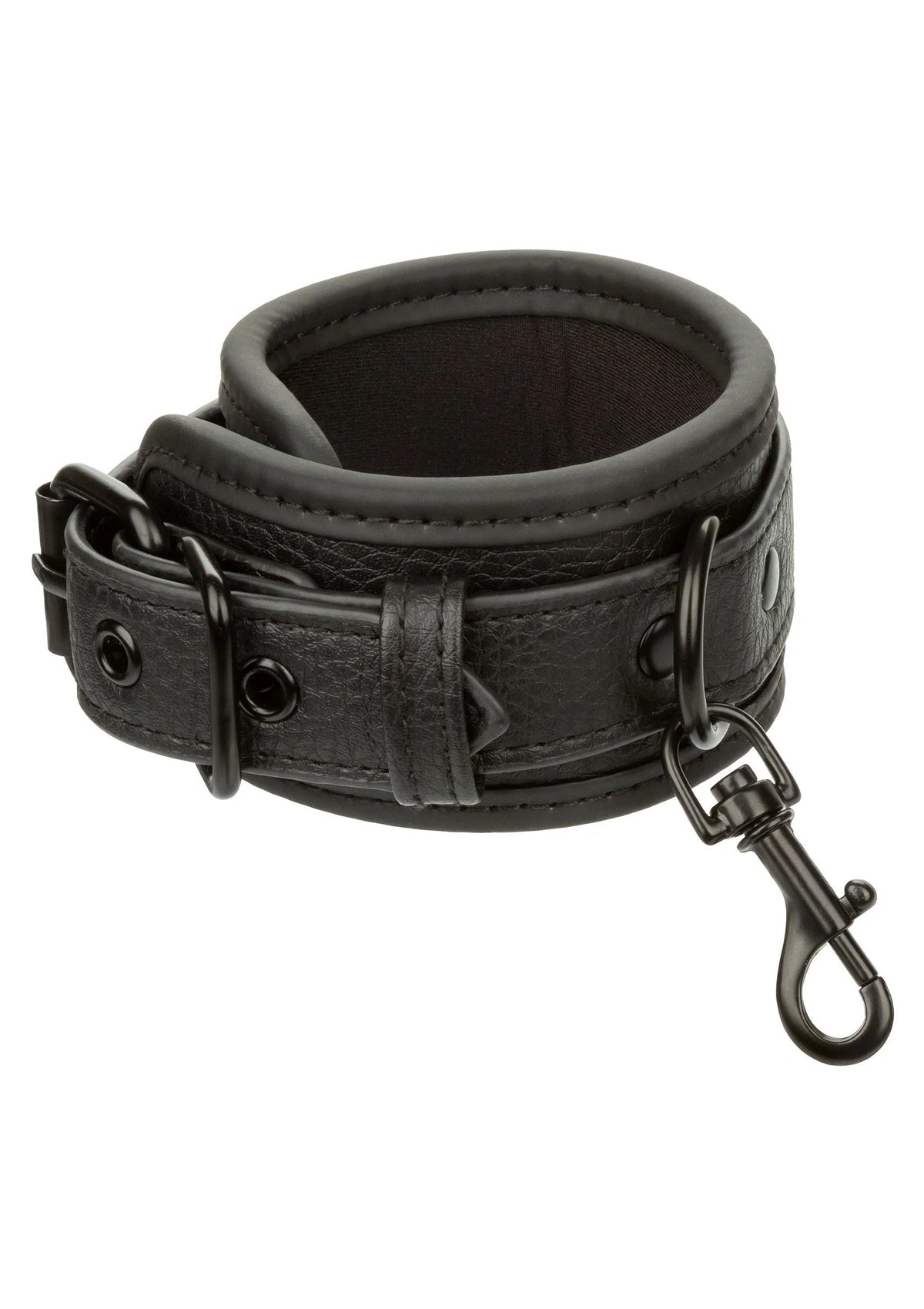CalExotics polsboei zwart leerlook met D-ring, gespen en metalen haak
