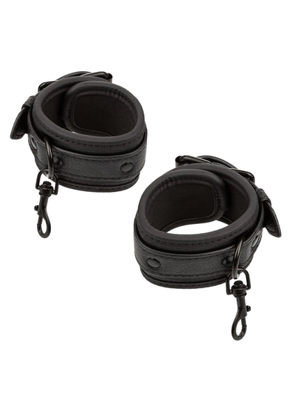 Zwarte hog tie boeien met leren-look kappen en metalen karabijnsluitingen