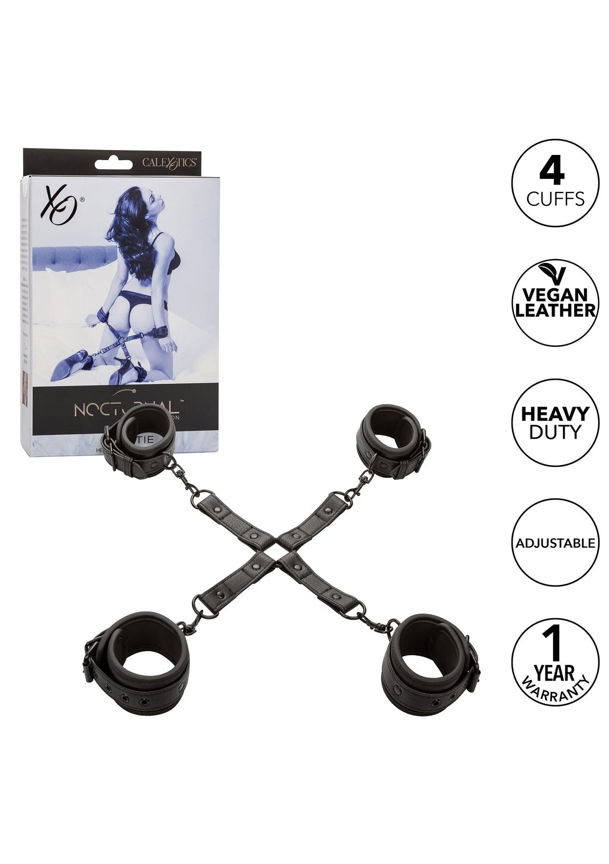 Zwarte hog tie boeien set met verstelbare riemen en metalen ketting, 4 stuks