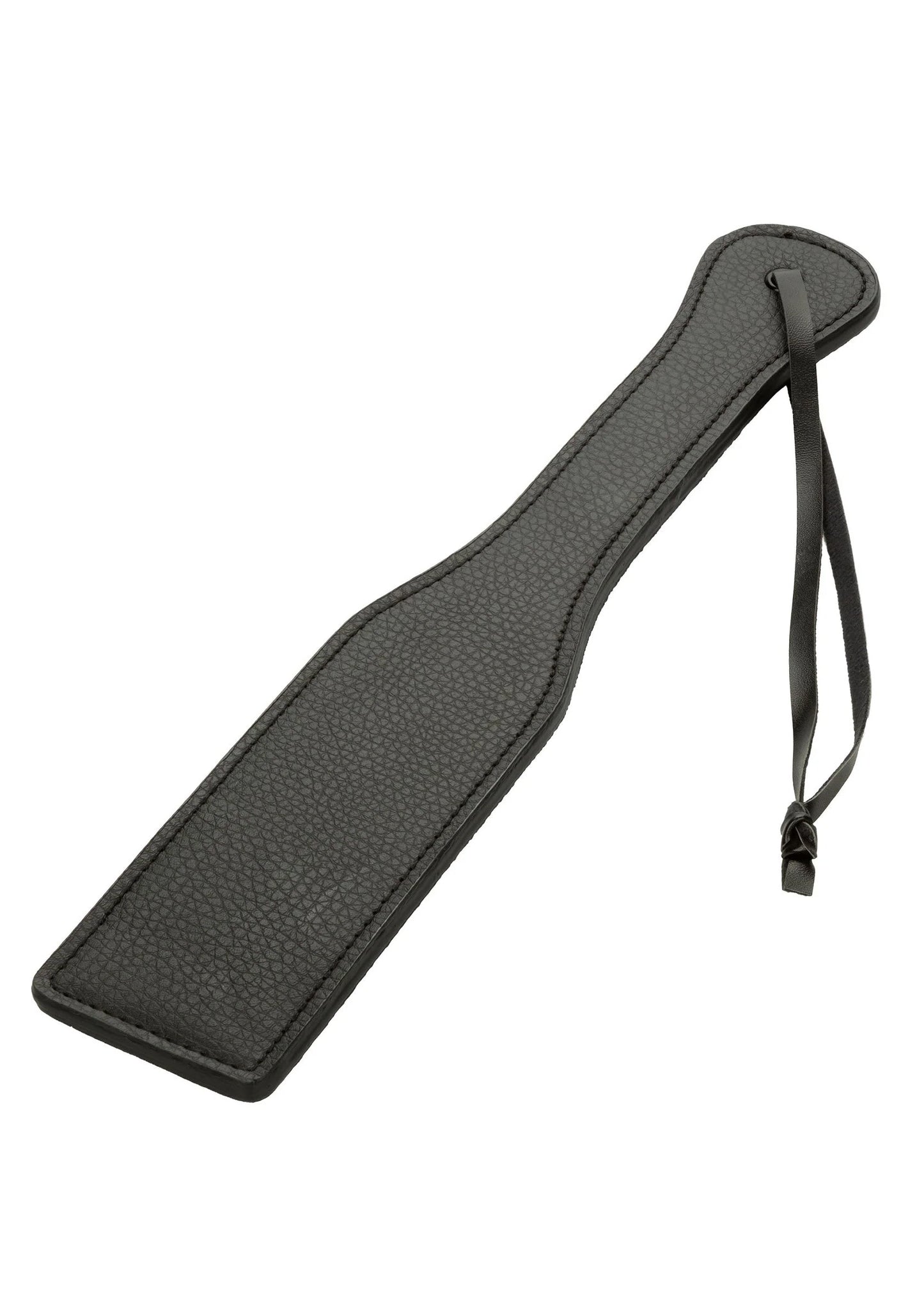 Donkergrijze paddle met handlus en koord, detail van de lederen structuur