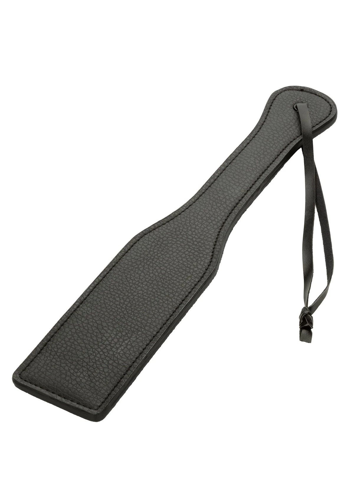 Donkergrijze paddle met handlus en koord, detail van de lederen structuur