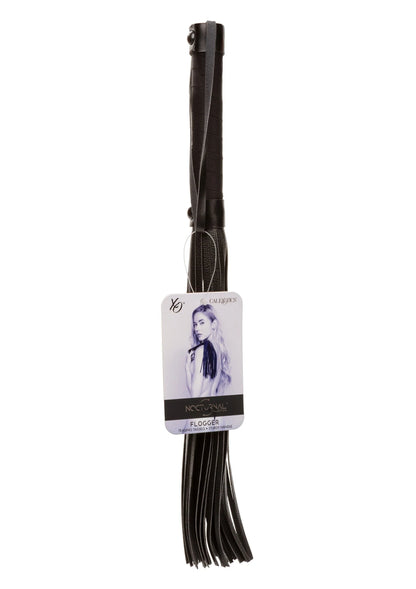 Zwarte flogger met lange franjes en bandgreep