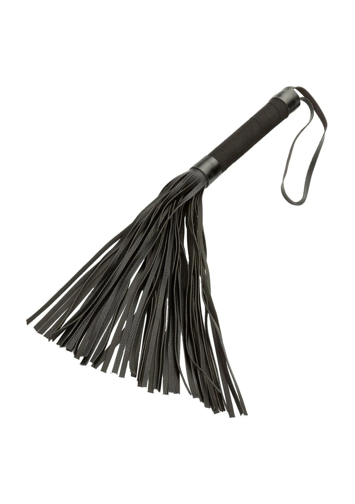 Zwarte flogger met franjes en handlus