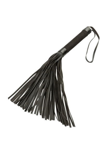 Zwarte flogger met franjes en handlus