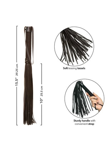 Zwarte flogger met franjes en stevige bandgreep