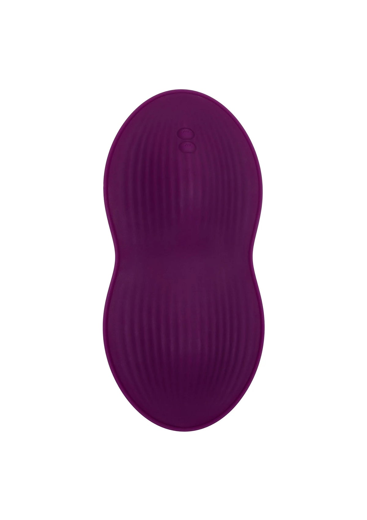 Paarse zitvibrator met ribbeltextuur en bedieningsicoon