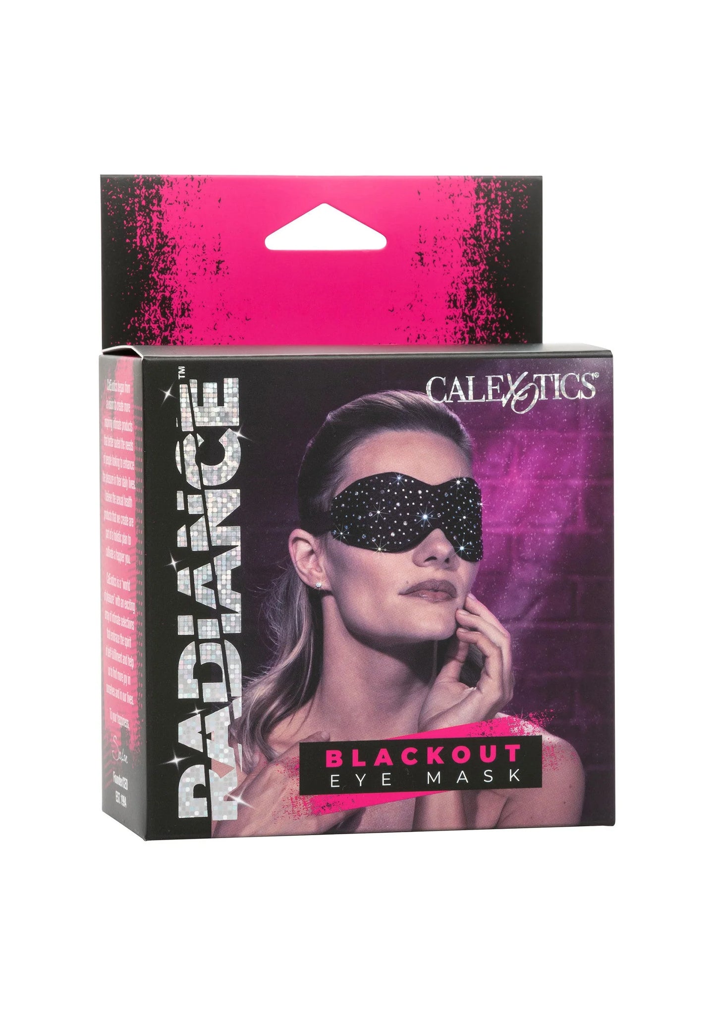 CalExotics verpakking met zwart blackout oogmasker met steentjes