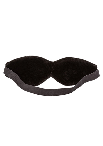 Zwart oogmasker met zachte stof en grijze elastische band