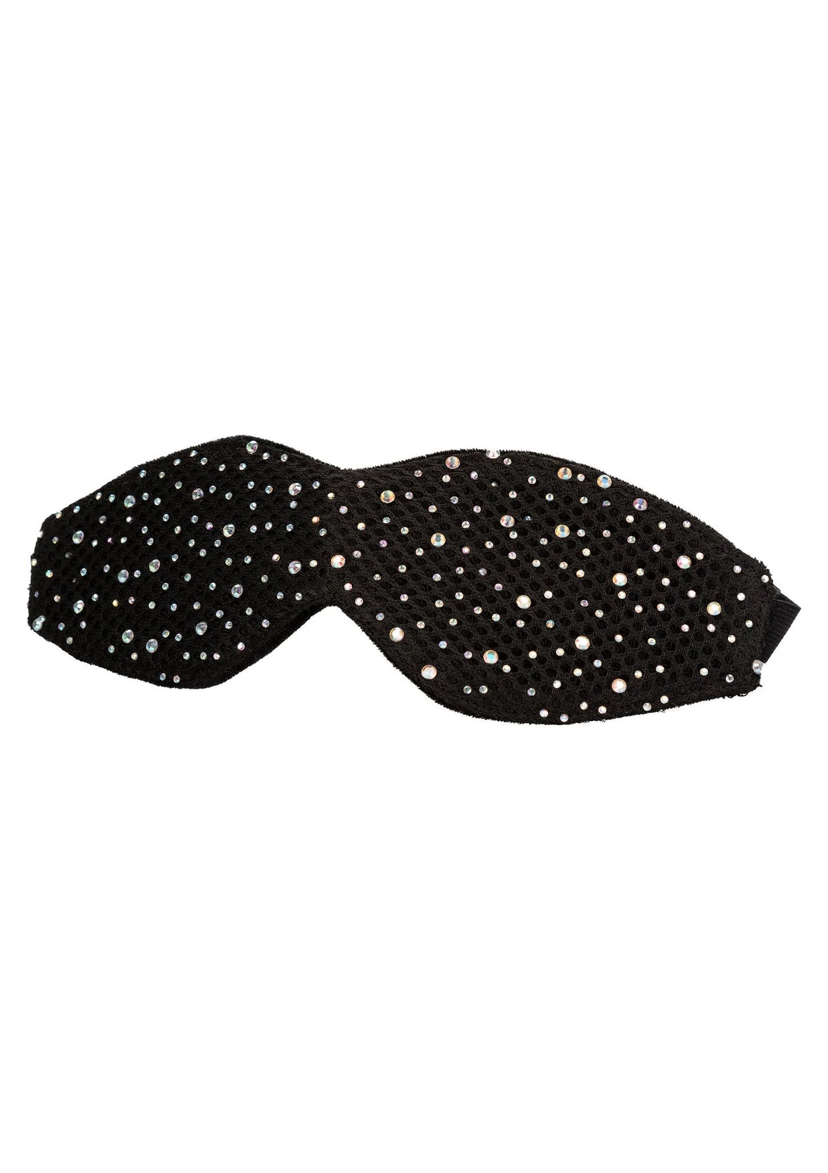 Zwart oogmasker met glinsterende steentjes aan de oogvormige kant