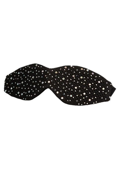 Zwart oogmasker met glinsterende steentjes aan de oogvormige kant