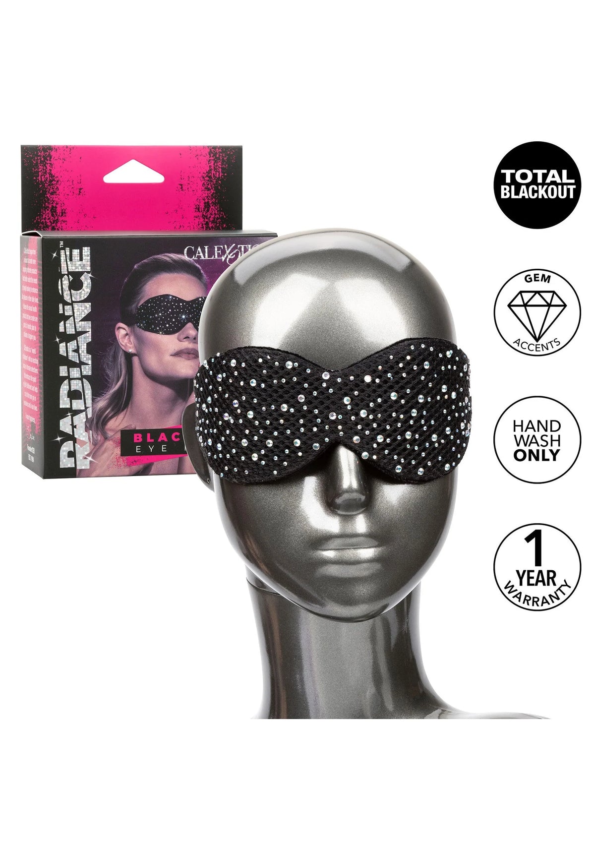 Zwart oogmasker met steentjes bij CalExotics doos, opvallende look