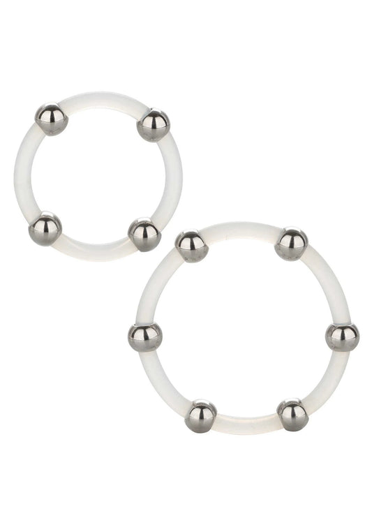 Bestel: Steel Beaded Silicone Ring Set by CalExotics Rings - bij Happytoys: de erotische sex webshop | liever Happy dan Easy ⭐⭐⭐⭐⭐ - Default Title - 12767 - CLEAR