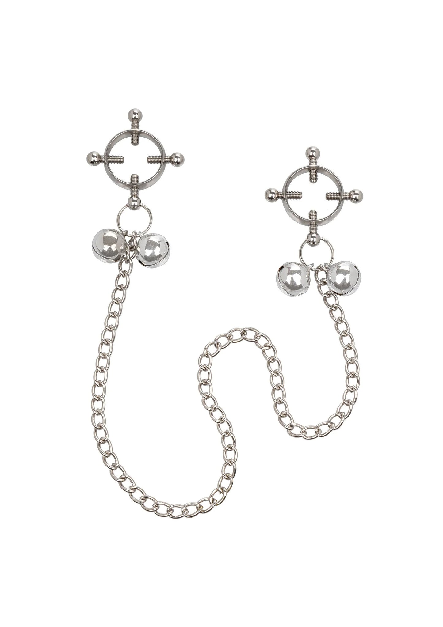 Set nippelklemmen met kettingen en belletjes, zilverkleurige metalen klem en details