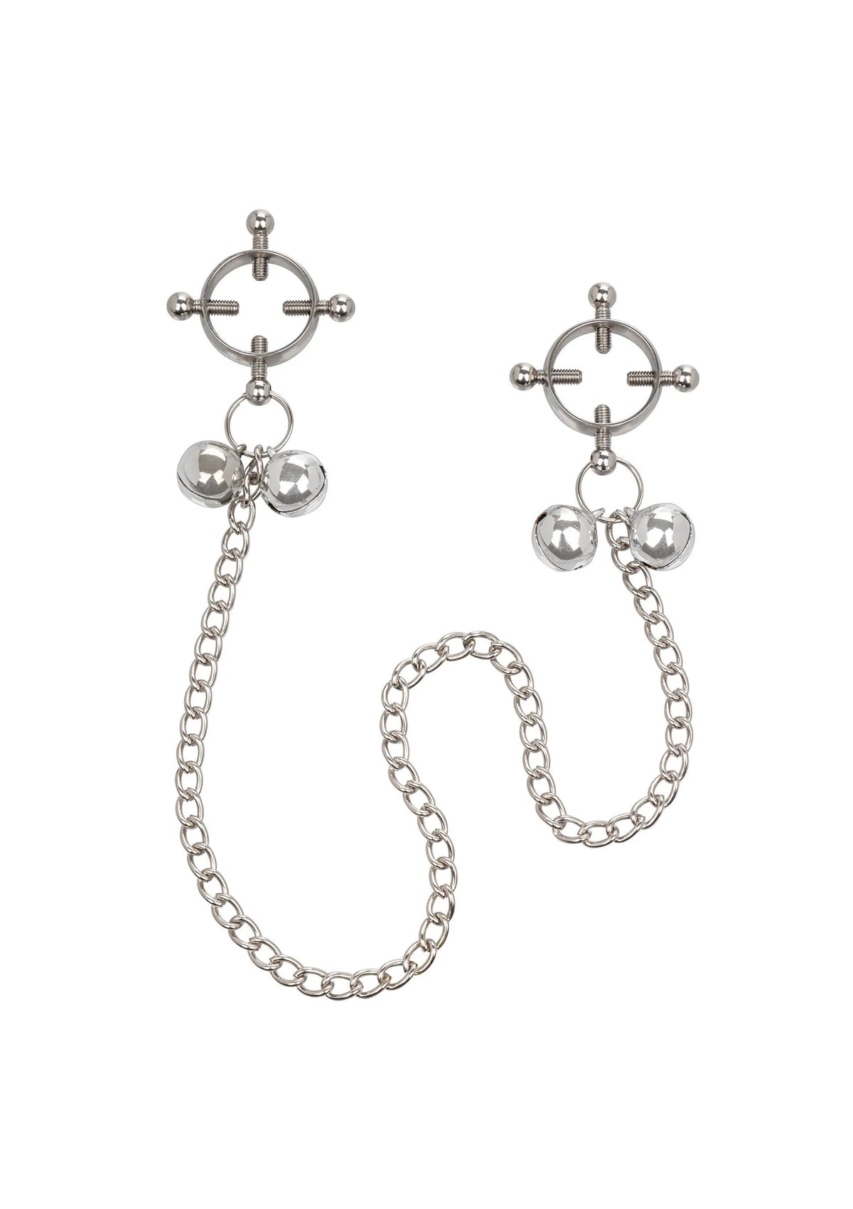 Set nippelklemmen met kettingen en belletjes, zilverkleurige metalen klem en details