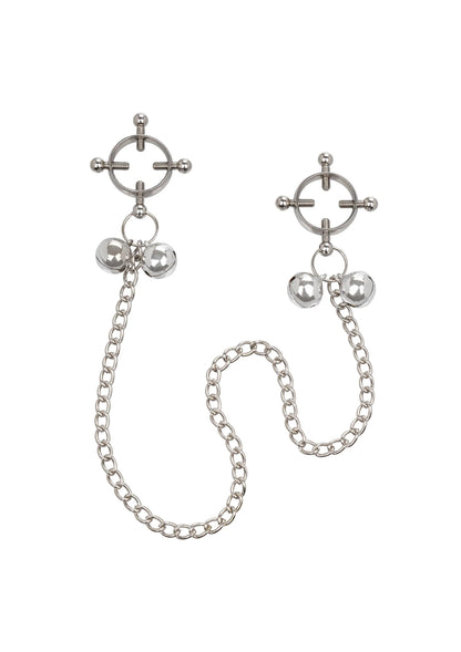 Set nippelklemmen met kettingen en belletjes, zilverkleurige metalen klem en details