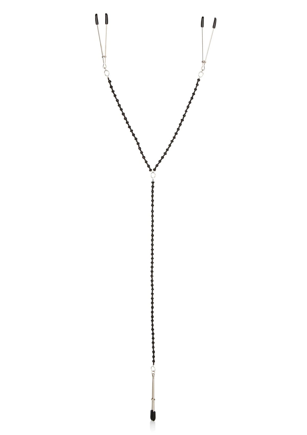 Tepelklemmen met lange zwarte ketting en twee zilverkleurige bevestigingsstiften