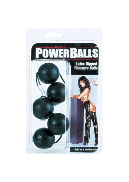 Doosje met CalExotics Power Balls en vijf zwarte latex balletjes