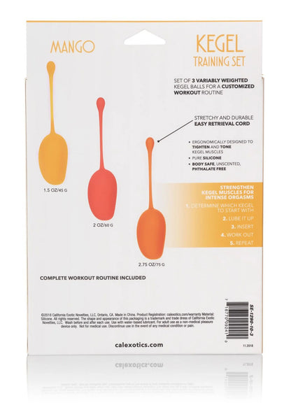 Achterkant verpakking kegel trainingsset Mango met diagram en specificaties