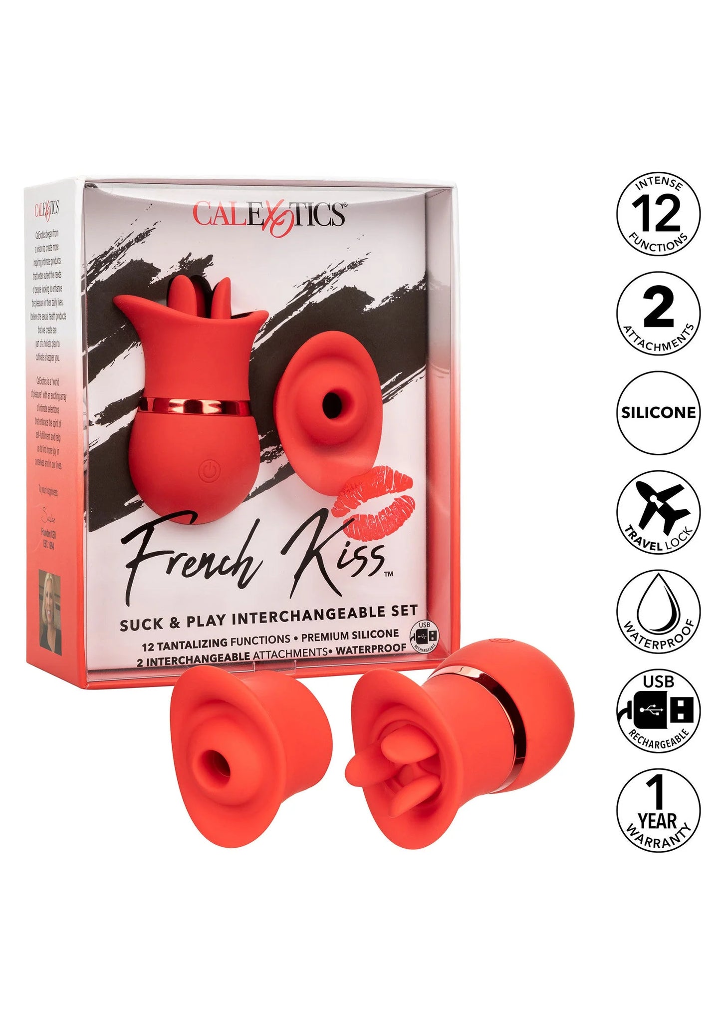 CalExotics French Kiss set in rode verpakking met twee verwisselbare opzetstukken