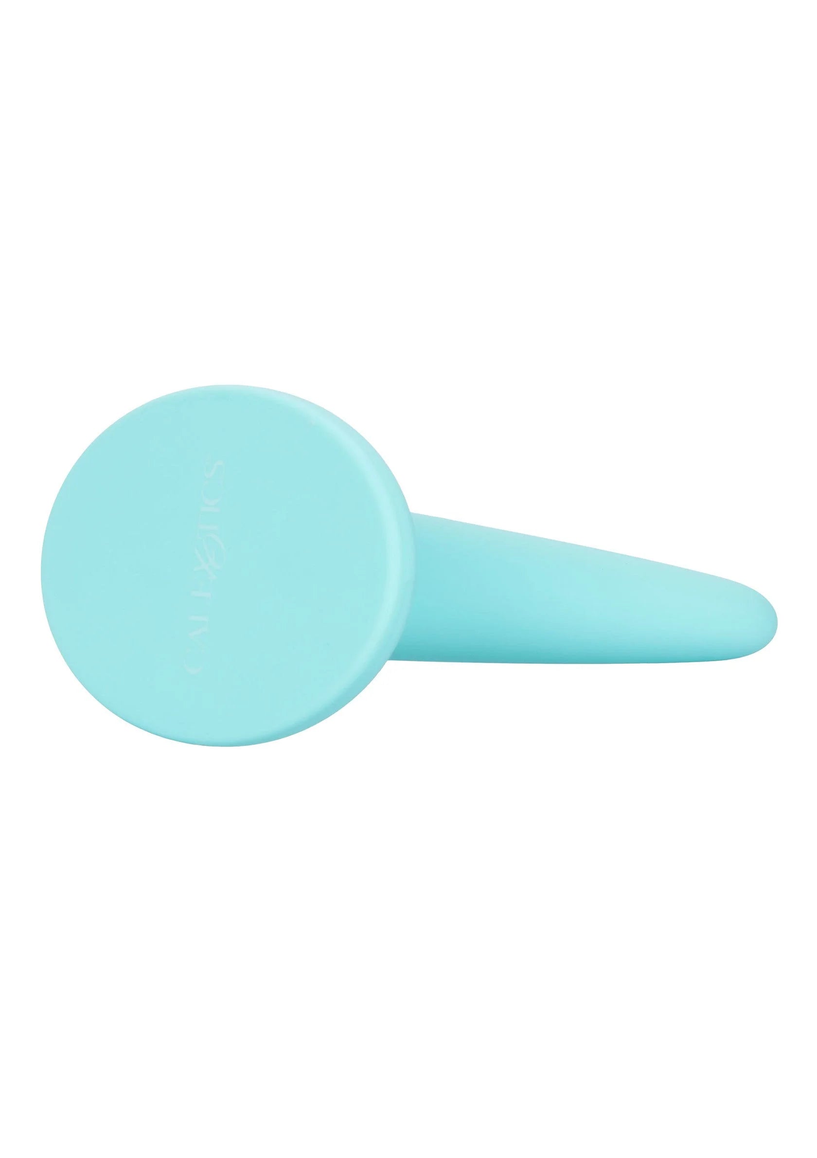 Turquoise draagbare vaginale dilatator met ronde schijfkop en taps toelopende steel