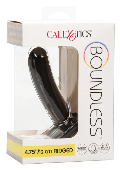 CalExotics Boundless buttplug verpakking met zwart product en geribbelde schacht
