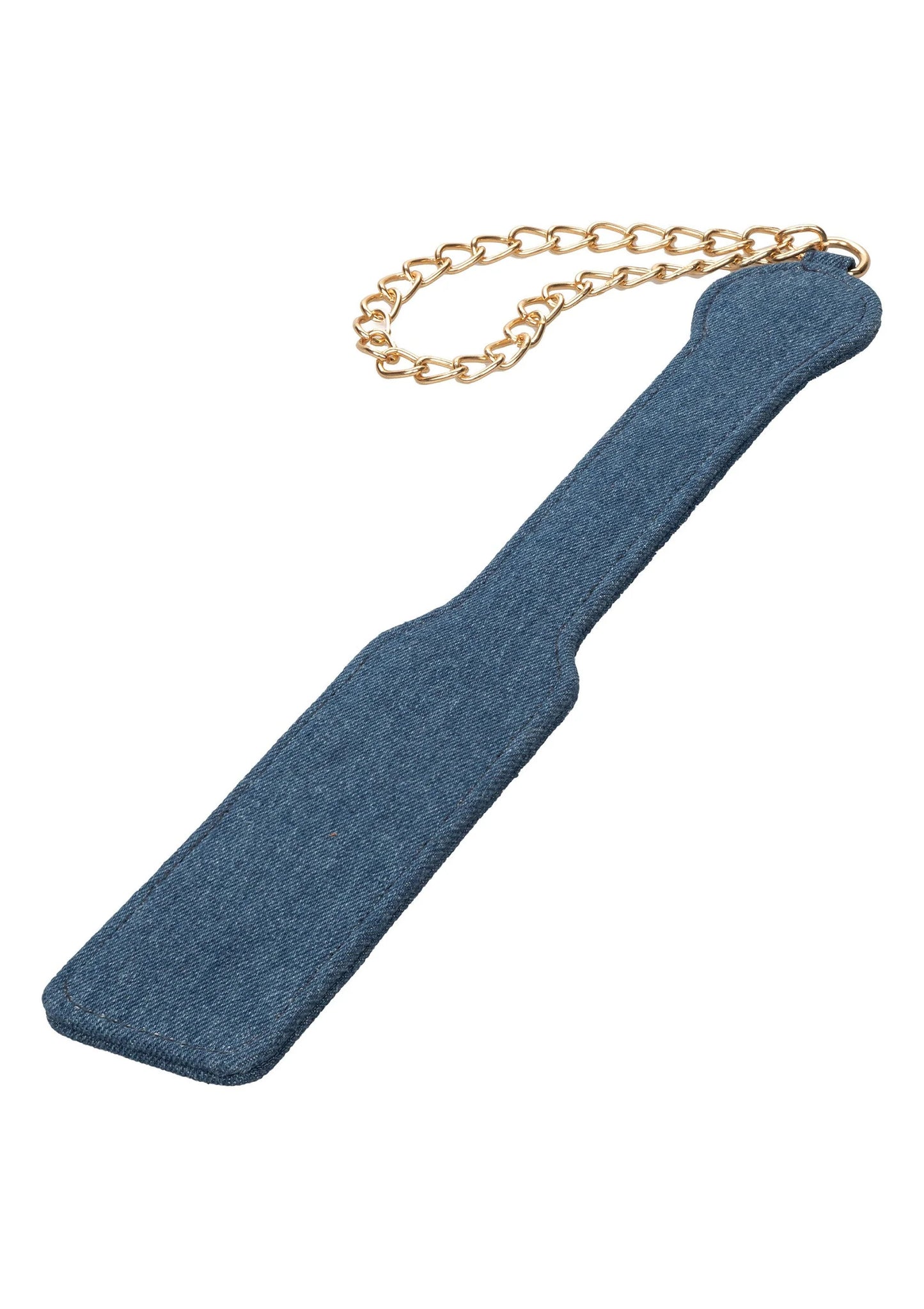 Denim spanklap met lange ketting, platte vorm