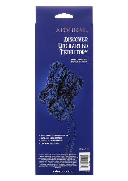 CalExotics Admiral-touw, achterzijde verpakking met opgevouwen lus-illustratie en tekst
