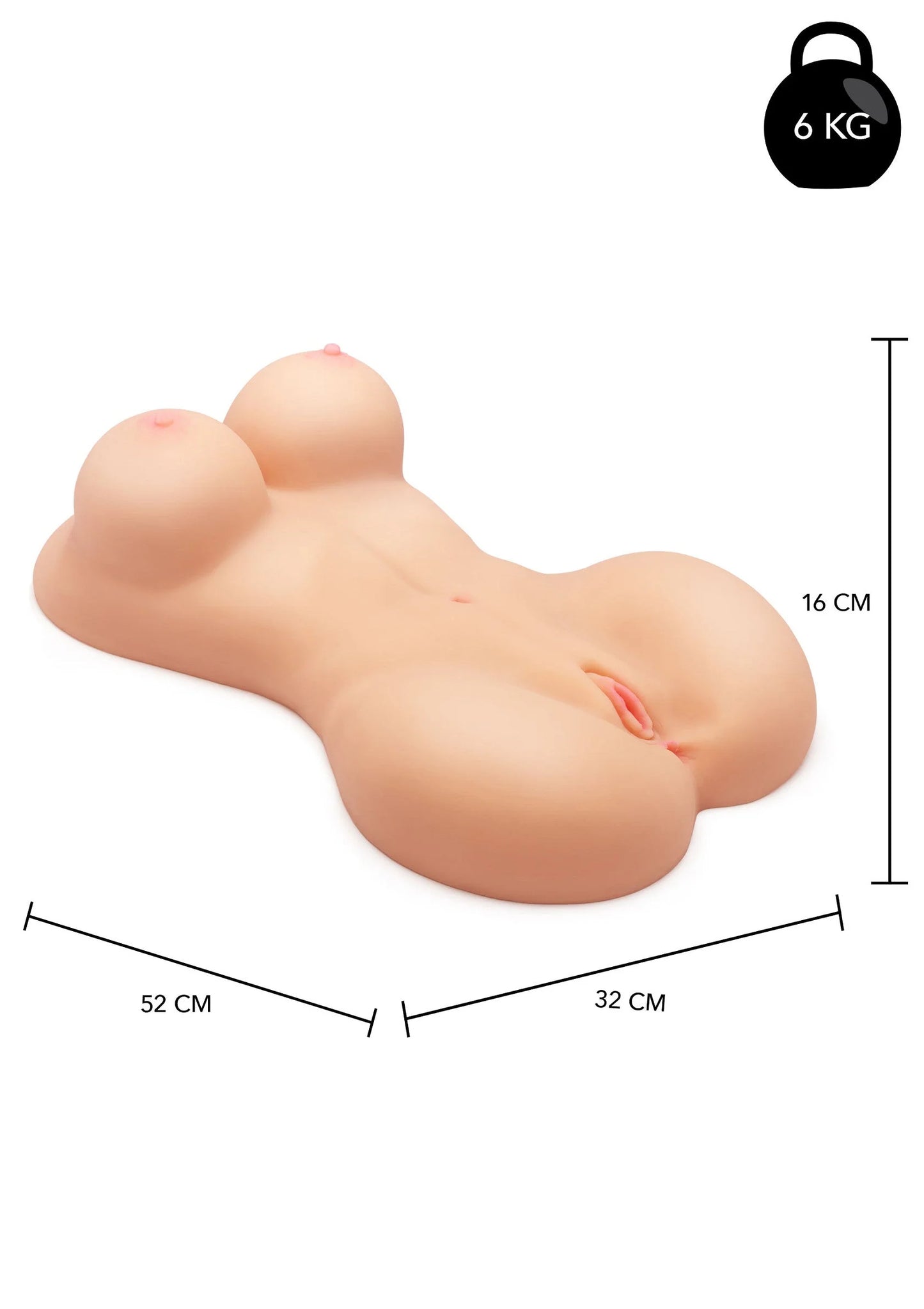 Realistische naakt torso liggend, zijaanzicht, met anatomische details, 6 kg