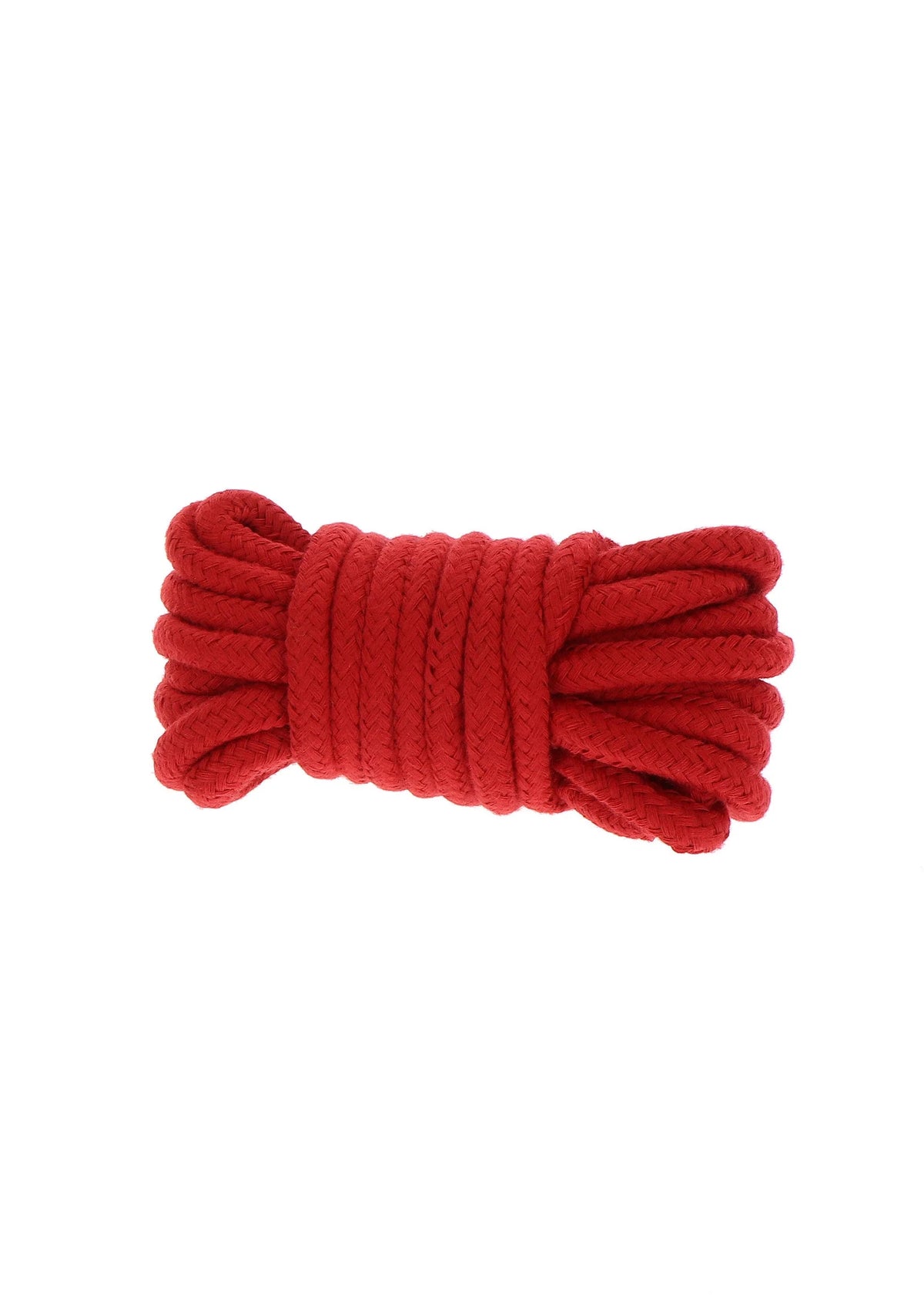 Rode bindkoord, 5 meter, opgerold met knoop en lussen