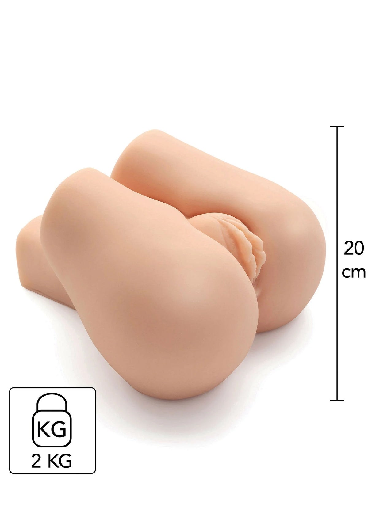 Vibrerende masturbator, nude kleur, met maatlabel 20 cm en 2 kg