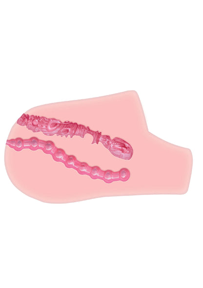 Vibrerende inzetstuk van lichtroze met roze ribbels en patroon