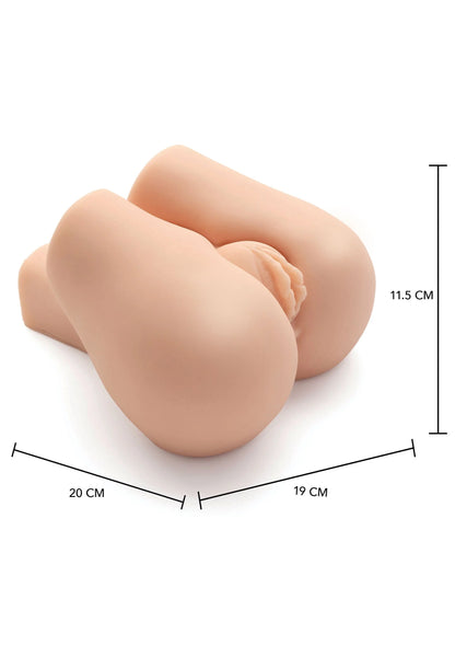 Vibrerende realistische masturbator, nude kleur, schuine hoek, maat 11,5 cm