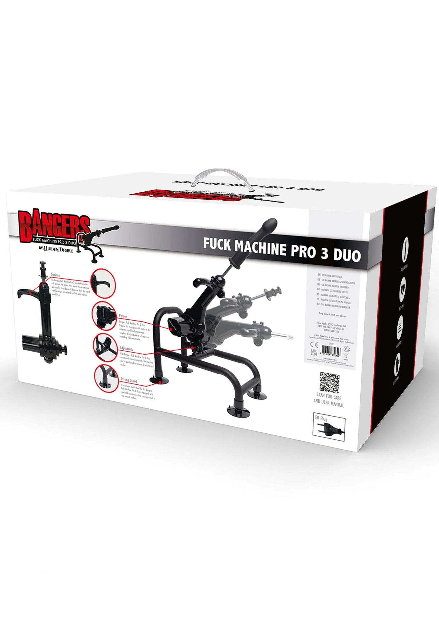 Verpakking van Bangers Fuck Machine Pro 3 Duo-doos met afbeelding van het apparaat