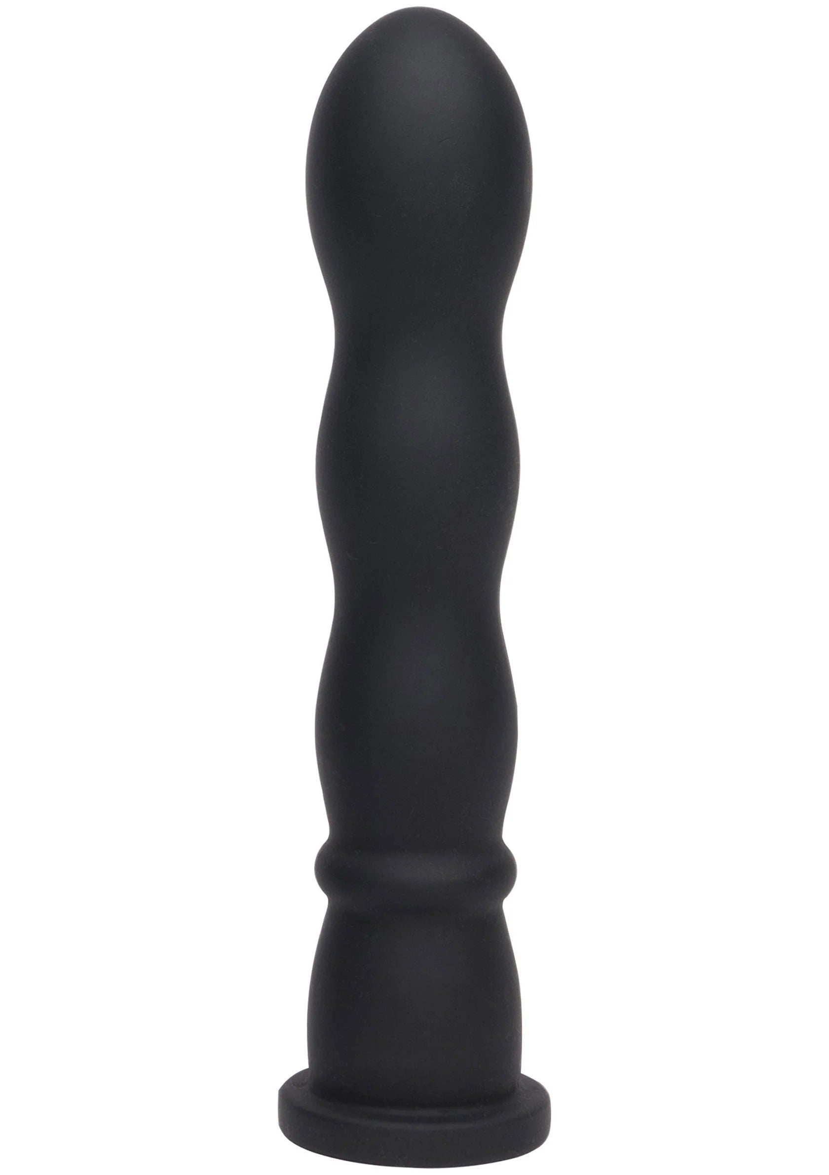 Zwarte anale plug met golvende contour en brede basis