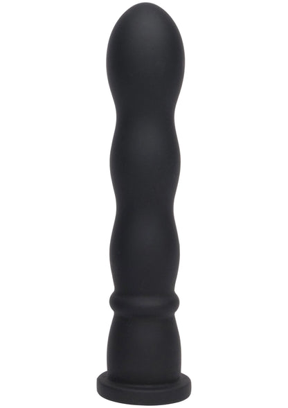 Zwarte anale plug met golvende contour en brede basis