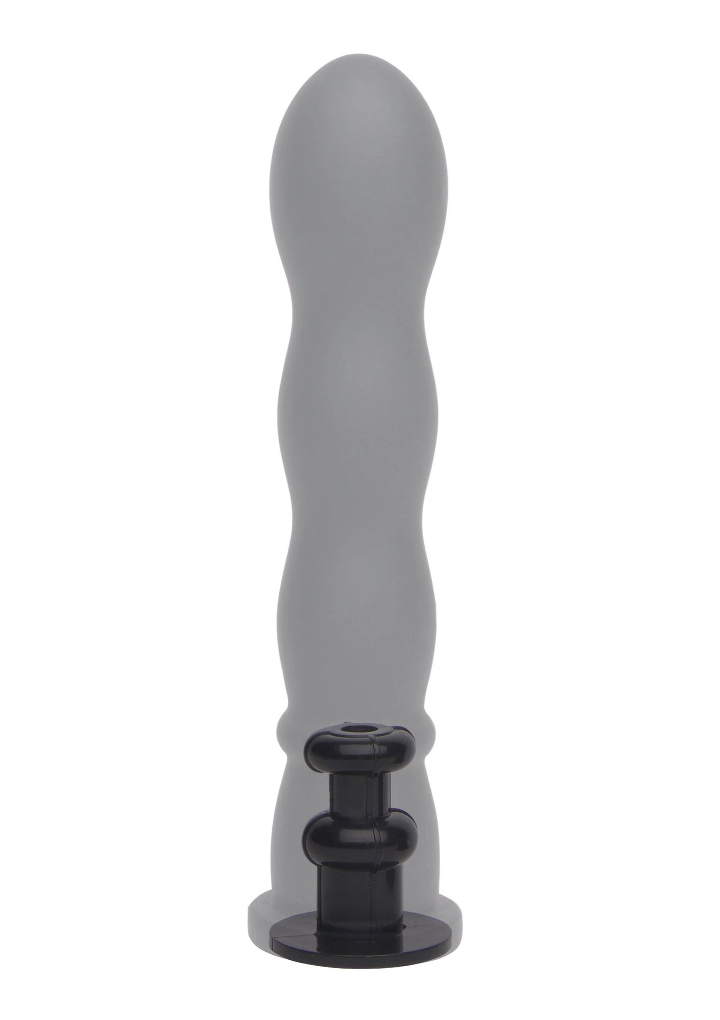 Grijze siliconen vibrator met gebogen golfvorm en Easy-Lock basisvoet
