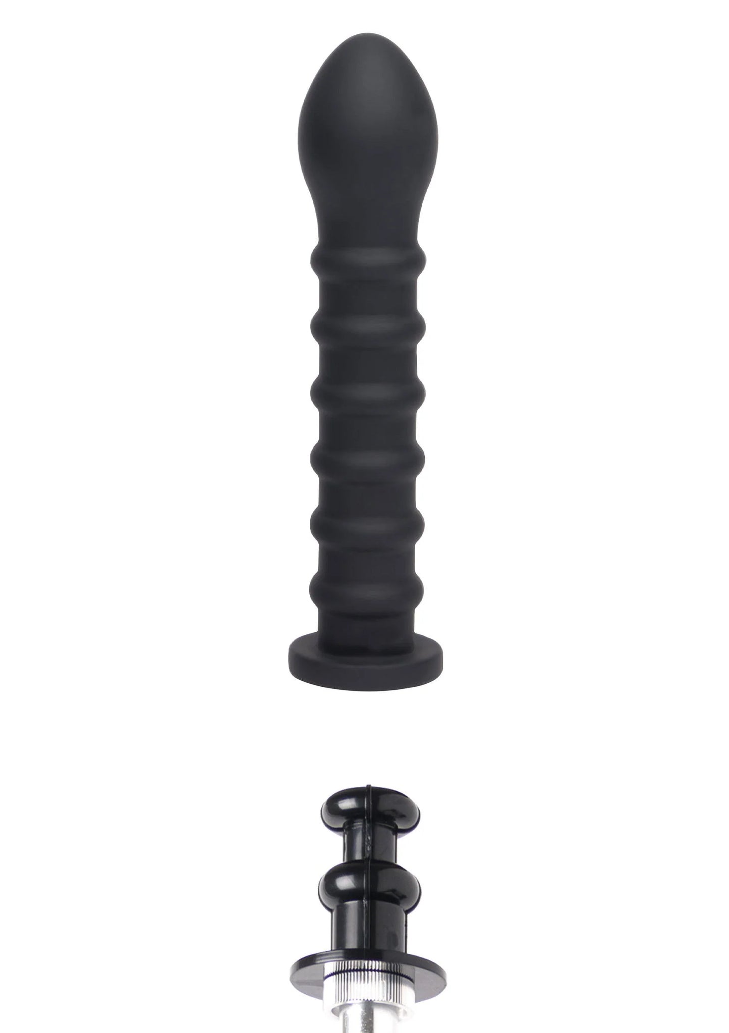 Zwarte geribbelde plug met Easy-Lock onderkant en ronde voet