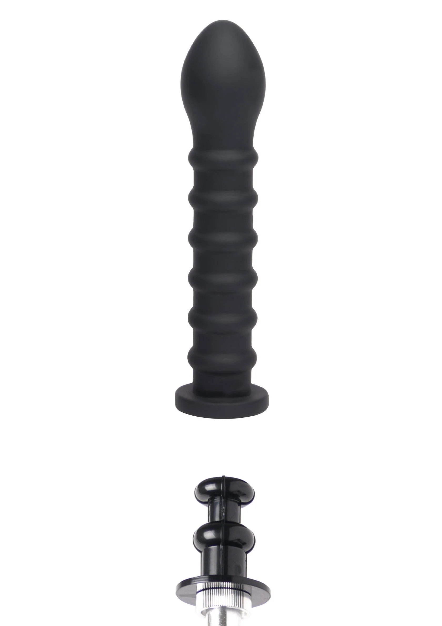 Zwarte geribbelde plug met Easy-Lock onderkant en ronde voet