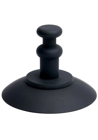 Zwarte zuignap plug met ronde voet en ergonomische knopvormige handgreep