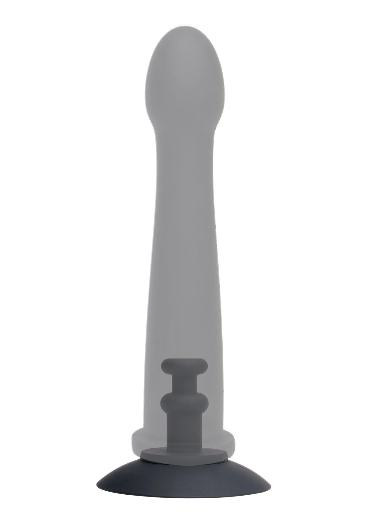 Zuignap-vibrator met slanke grijze behuizing en ronde zuignapvoet