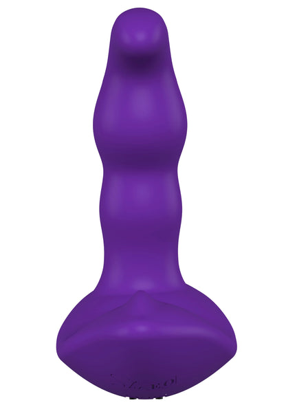 Paarse anale stimulator met gladde rondingen en brede basis.