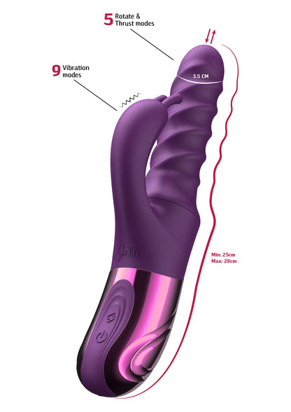 Swirl-konijnvibrator She.E.O.; diagram met 9 vibratiemodi en 5 rotatiestanden