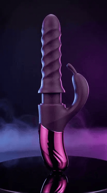 Paarse konijnvibrator van She.E.O. met gedraaide ribbels en gebogen staart