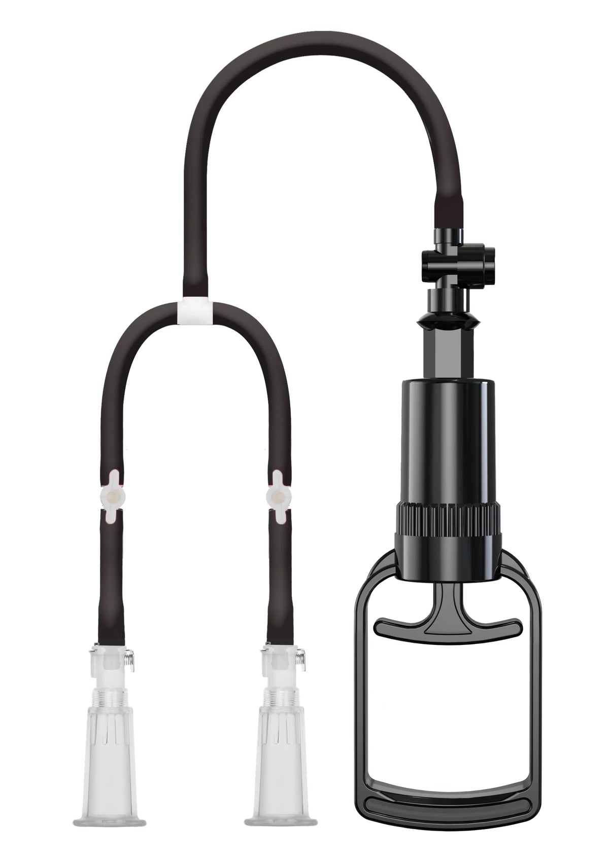 Vacuum nippelpomp met zwarte pompmodule en doorzichtige cups met beugel.