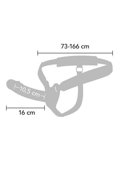 Holle penisstrap met afmetingen: 16 cm lengte en 10,5 cm breedte