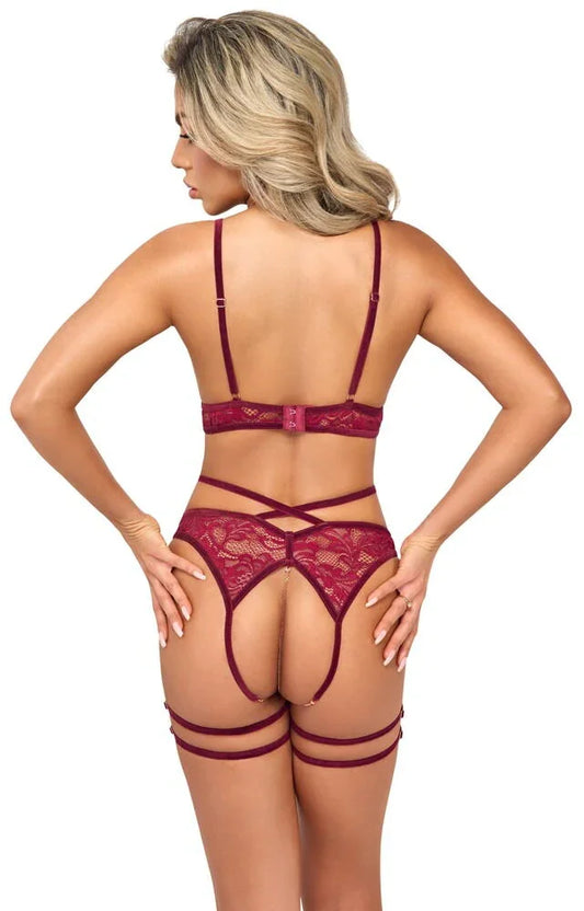 Lingerie set met open cup bh en een kruisloze jarretelslip (S M L XL XXL) - Happytoys Sexshop: Toys for Feeling Happy & Easy 😊 - Discreet geleverd