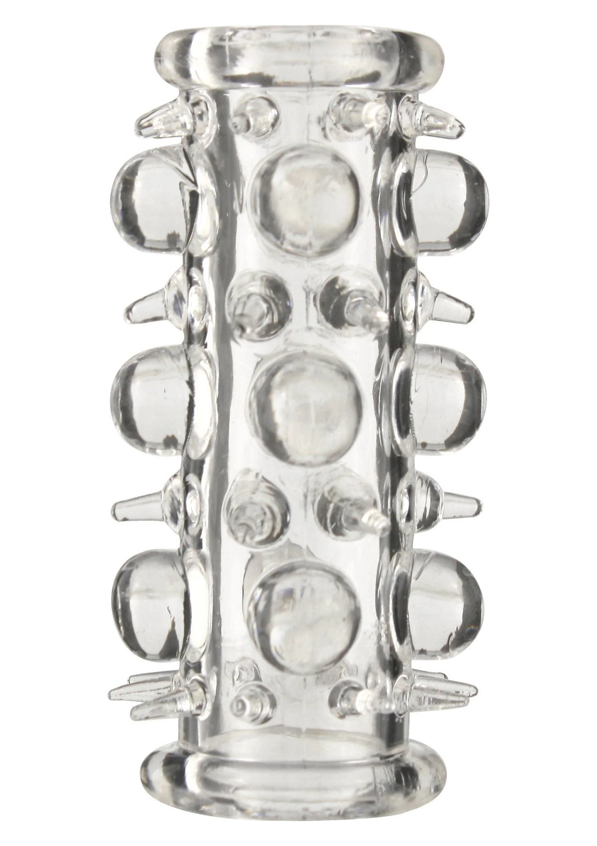 Transparante siliconen penis-sleeve met ronde noppen rondom en brede randen