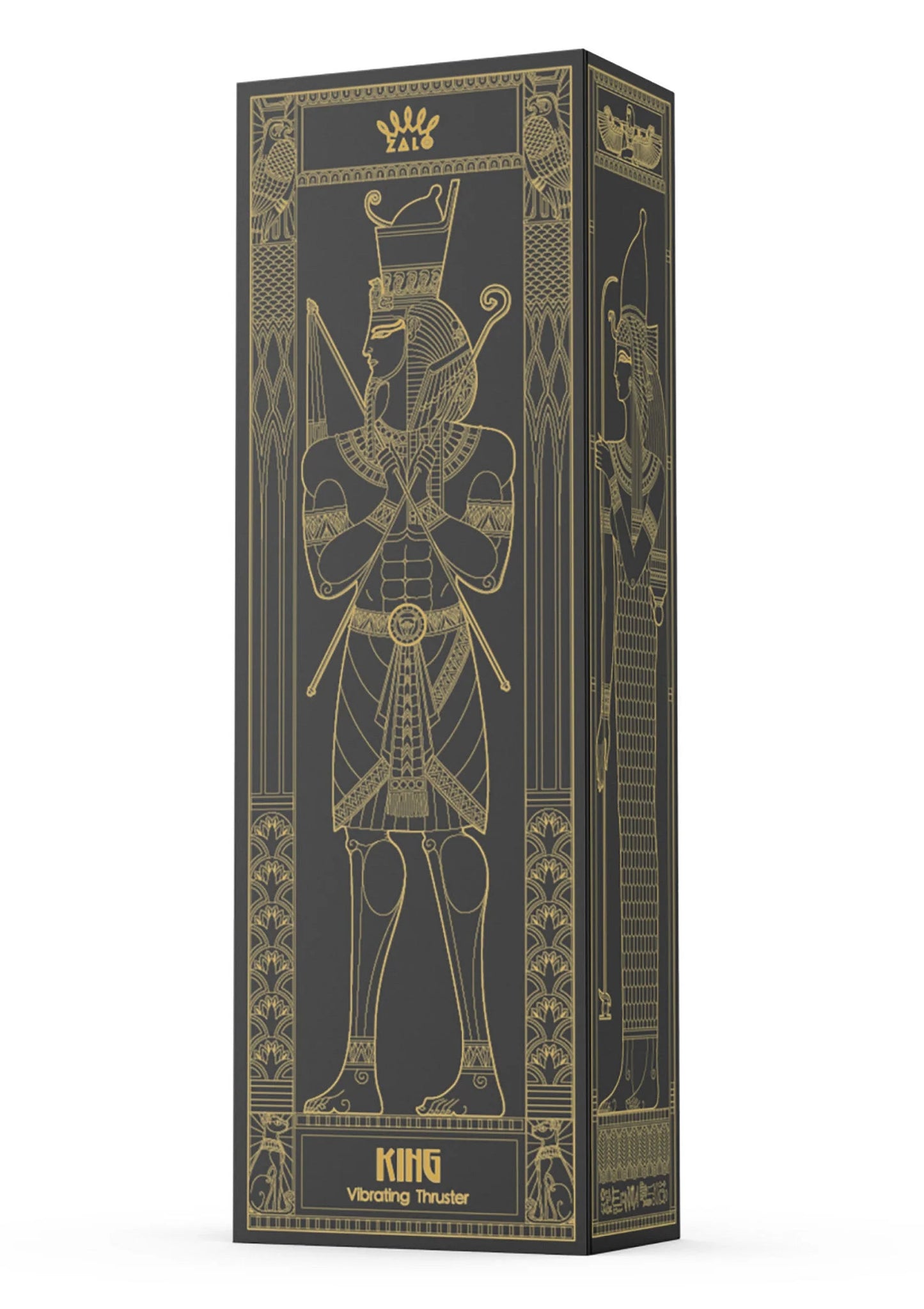 Verpakking met goudkleurige figuurillustratie en KING-logo.