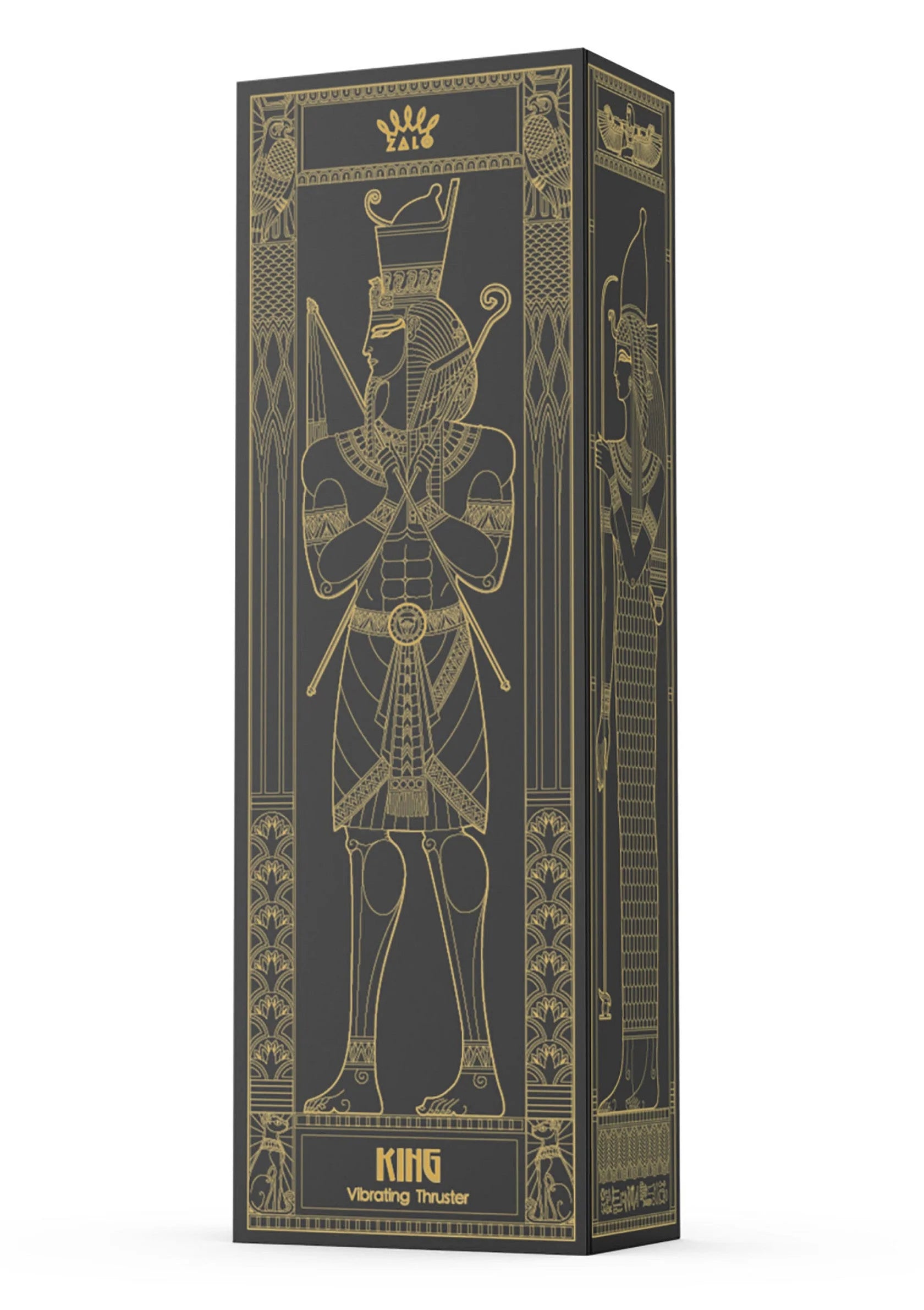 Verpakkingsdoos van Zalo King Thruster seksspeeltje met gouden illustratie.